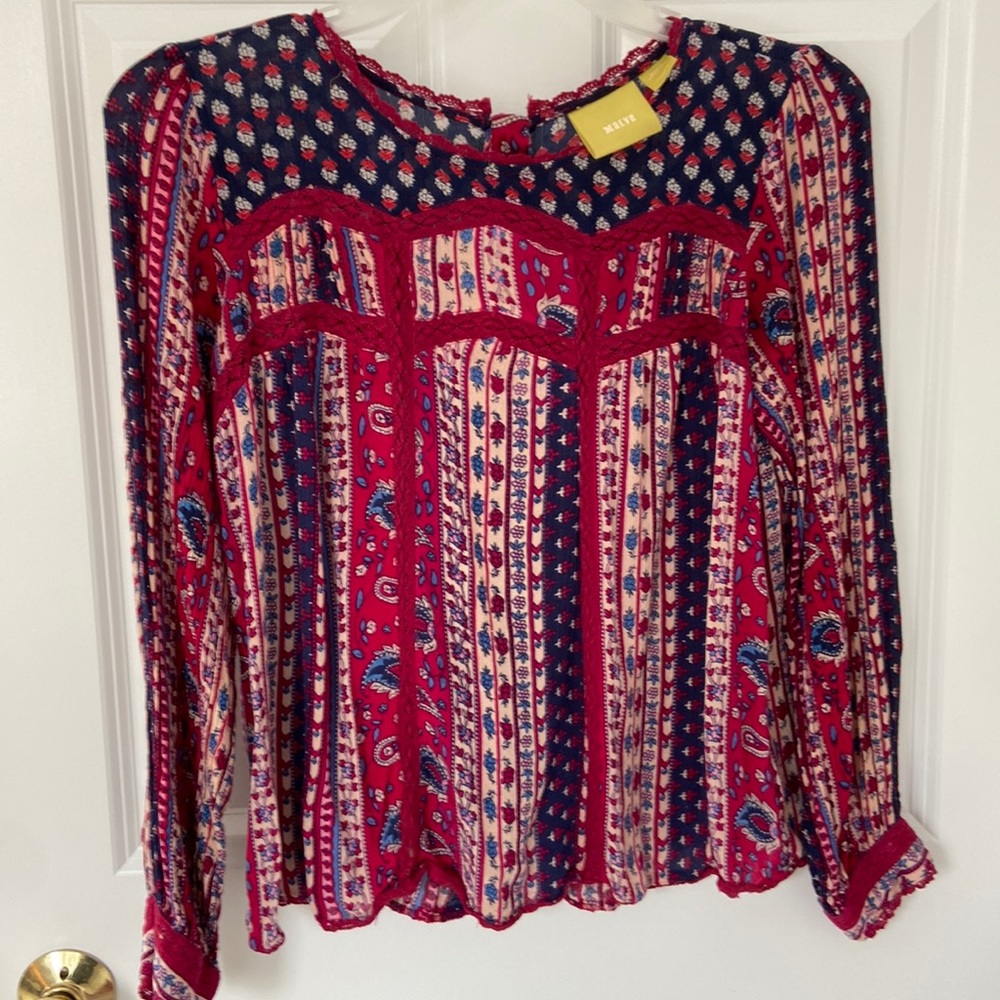 Maeve Anthropologie top red blue and cream